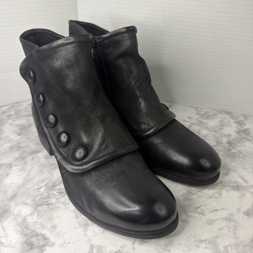 Miz Mooz Louise Leather Boots Women's 42 Wide (US 11W) Side Zipper Button Detail